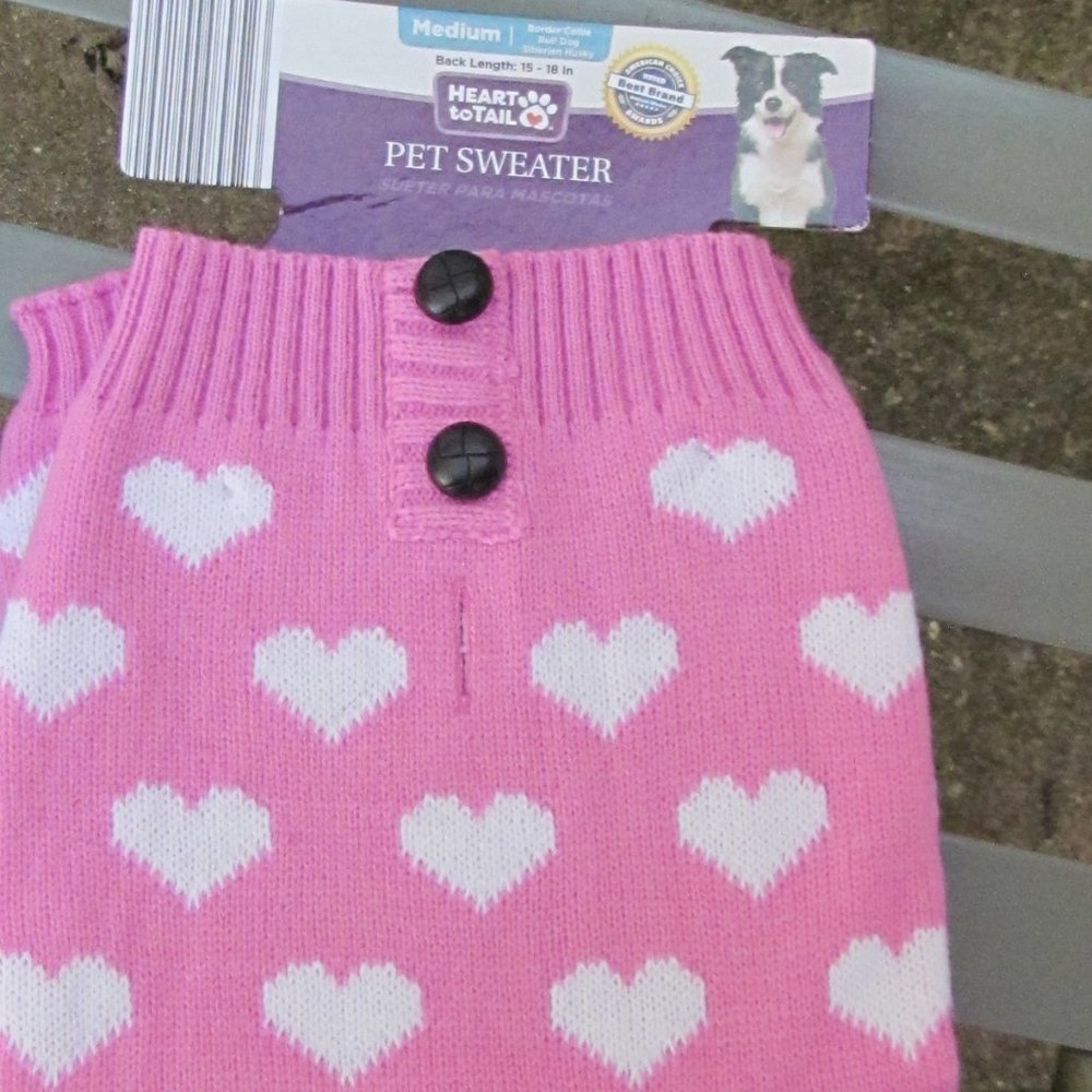 Heart to Tail Pink Medium Hearts with Cute Buttons  Sweater NWT